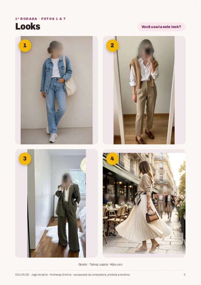Página de looks do Jogo de estilo, com fotos numeradas