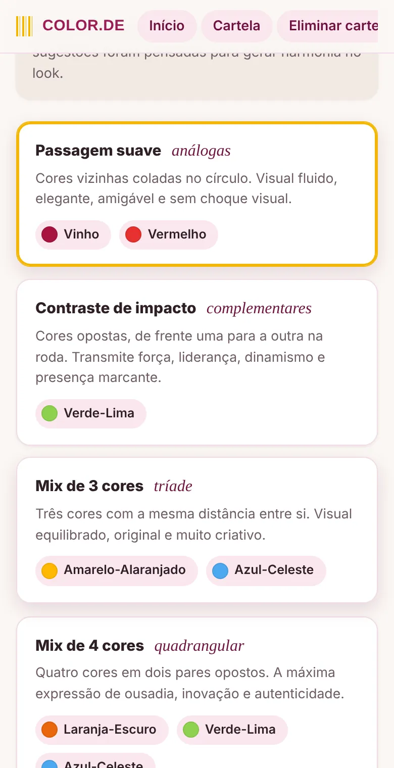 Tela Combinar cores